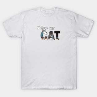 I love my cat - grey and white tabby cat oil painting word art T-Shirt